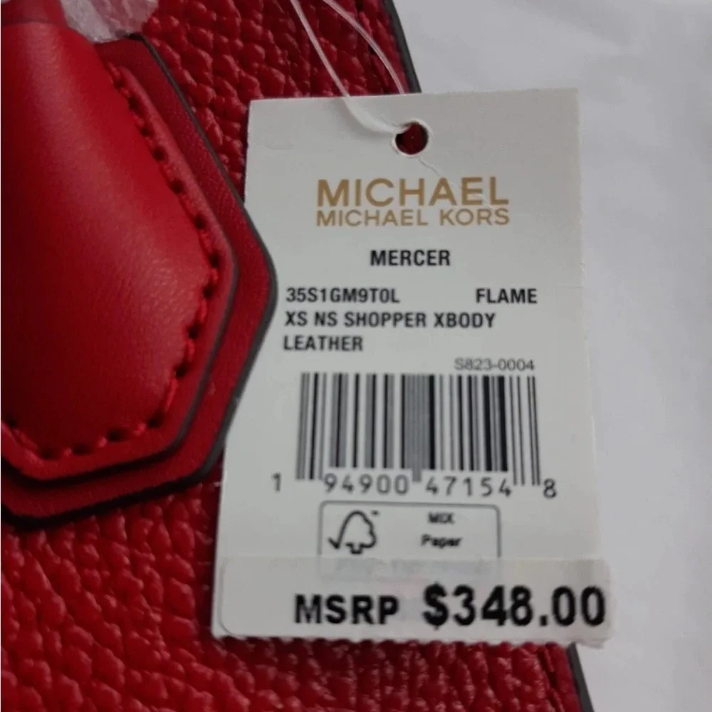 Michael Kors Mercer XS NS Shopper Crossbody Flame Red Leather Bag 35S1GM9T0L